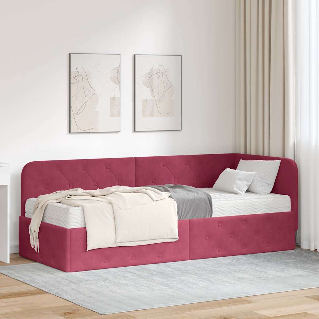 Cadre de lit d'angle Bordeaux 80 x 200 cm Velours - XIOS