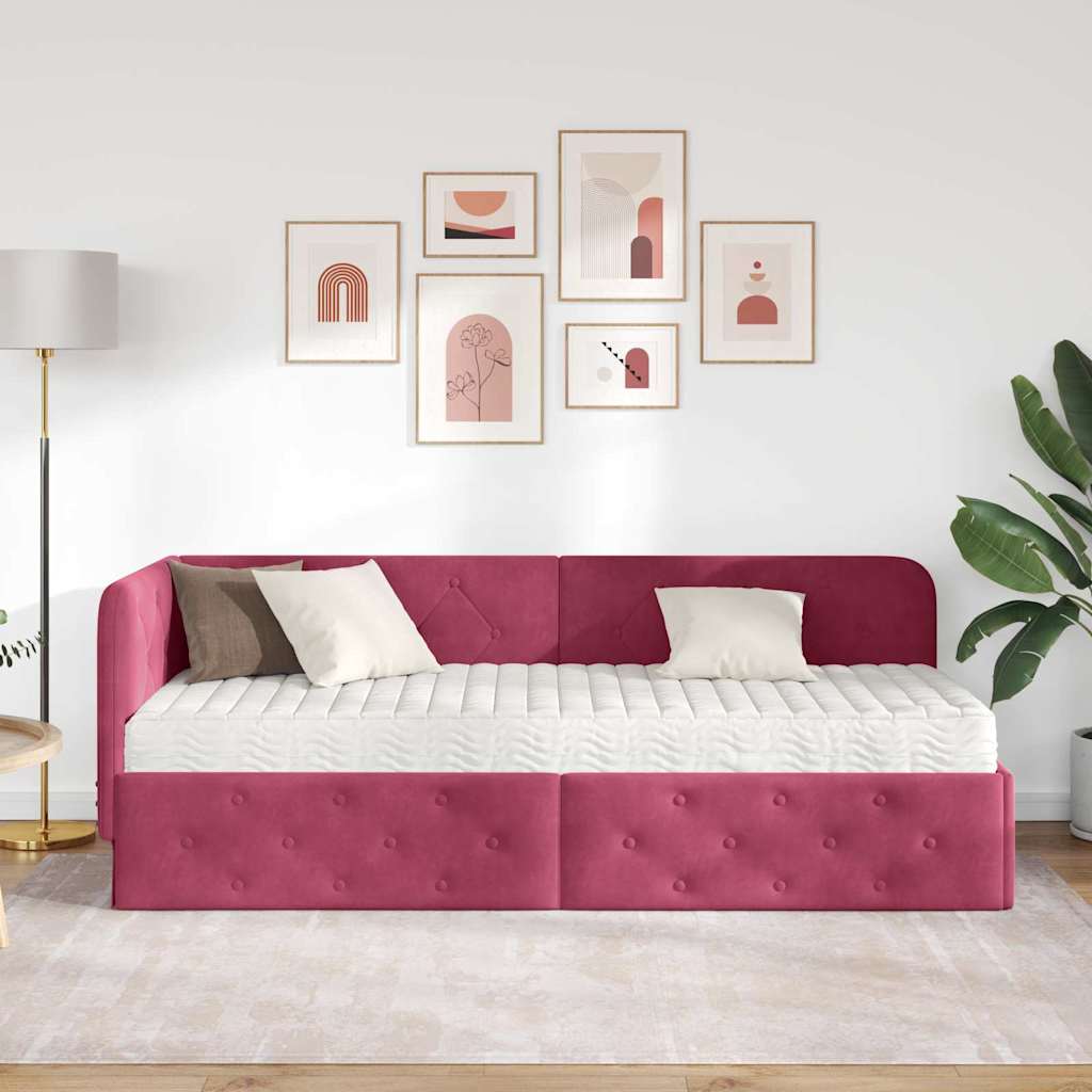 Cadre de lit d'angle Bordeaux 80 x 200 cm Velours - XIOS
