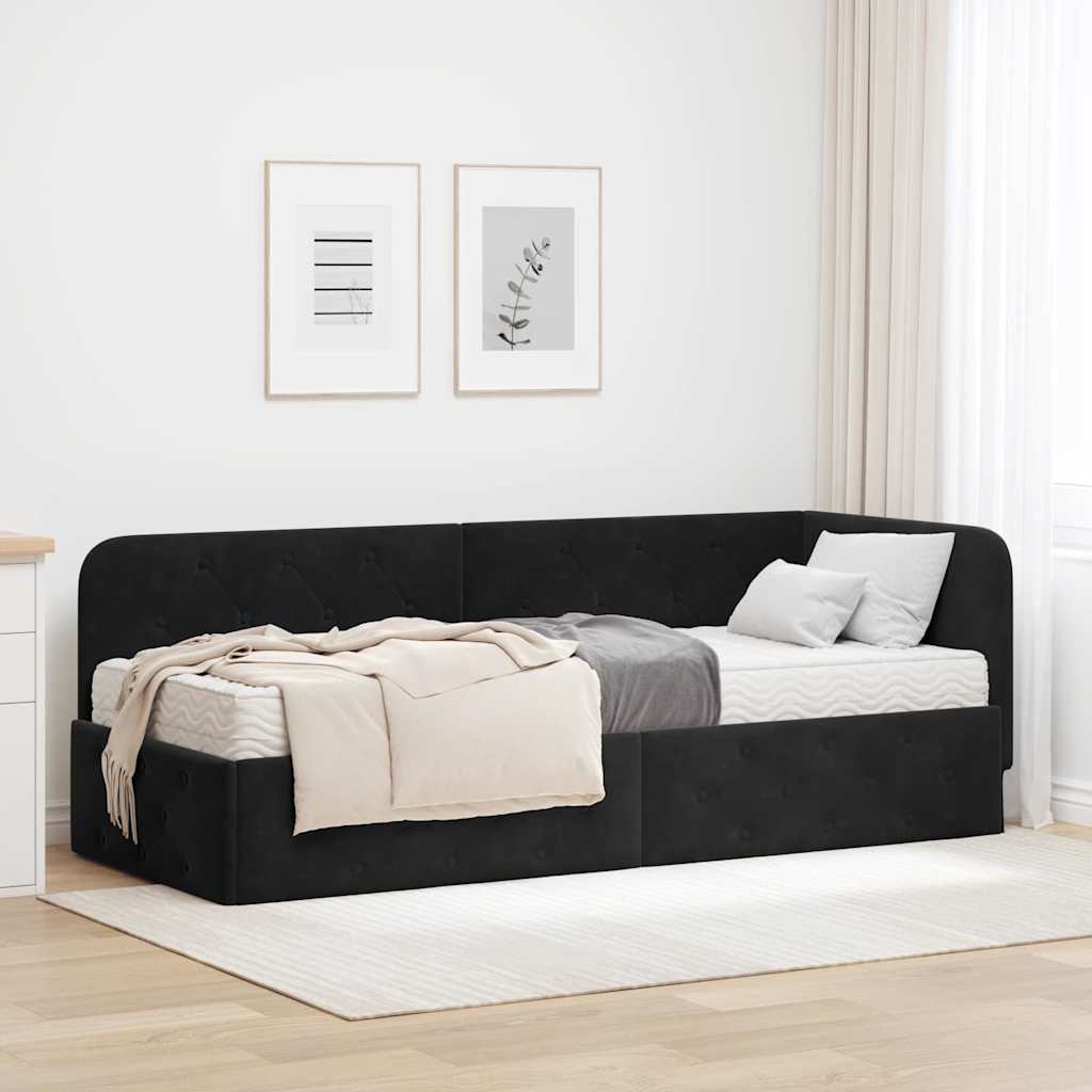 Cadre de lit d'angle Noir 80 x 200 cm Velours - XIOS