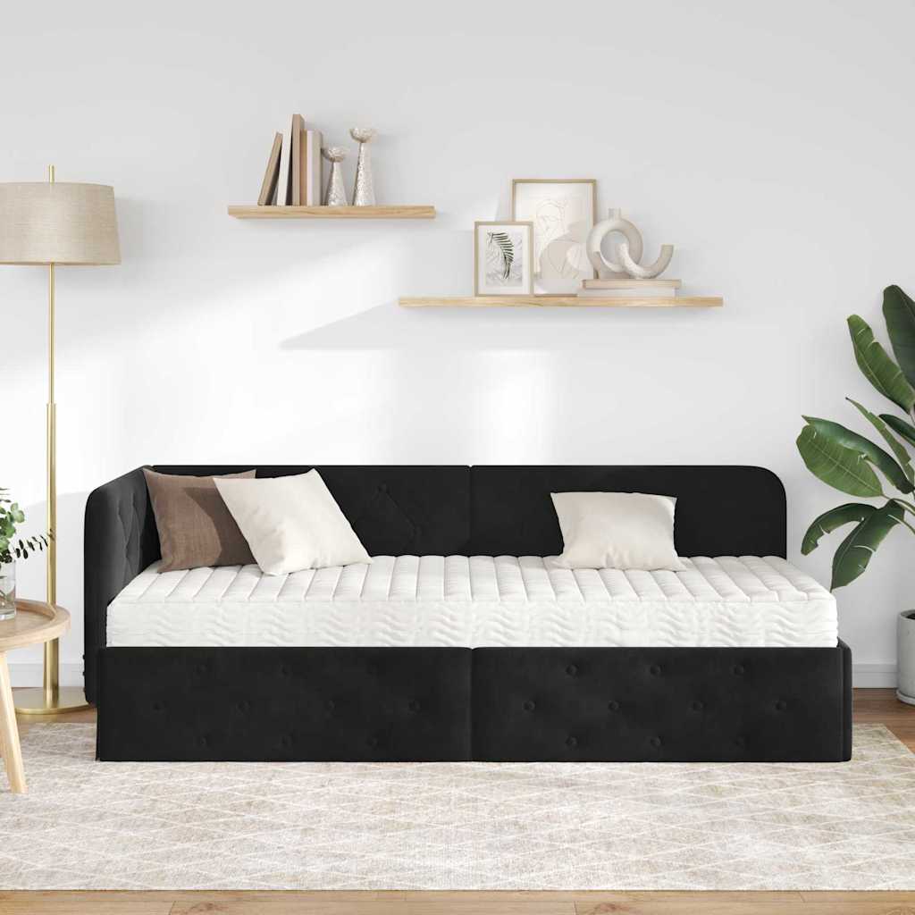 Cadre de lit d'angle Noir 80 x 200 cm Velours - XIOS