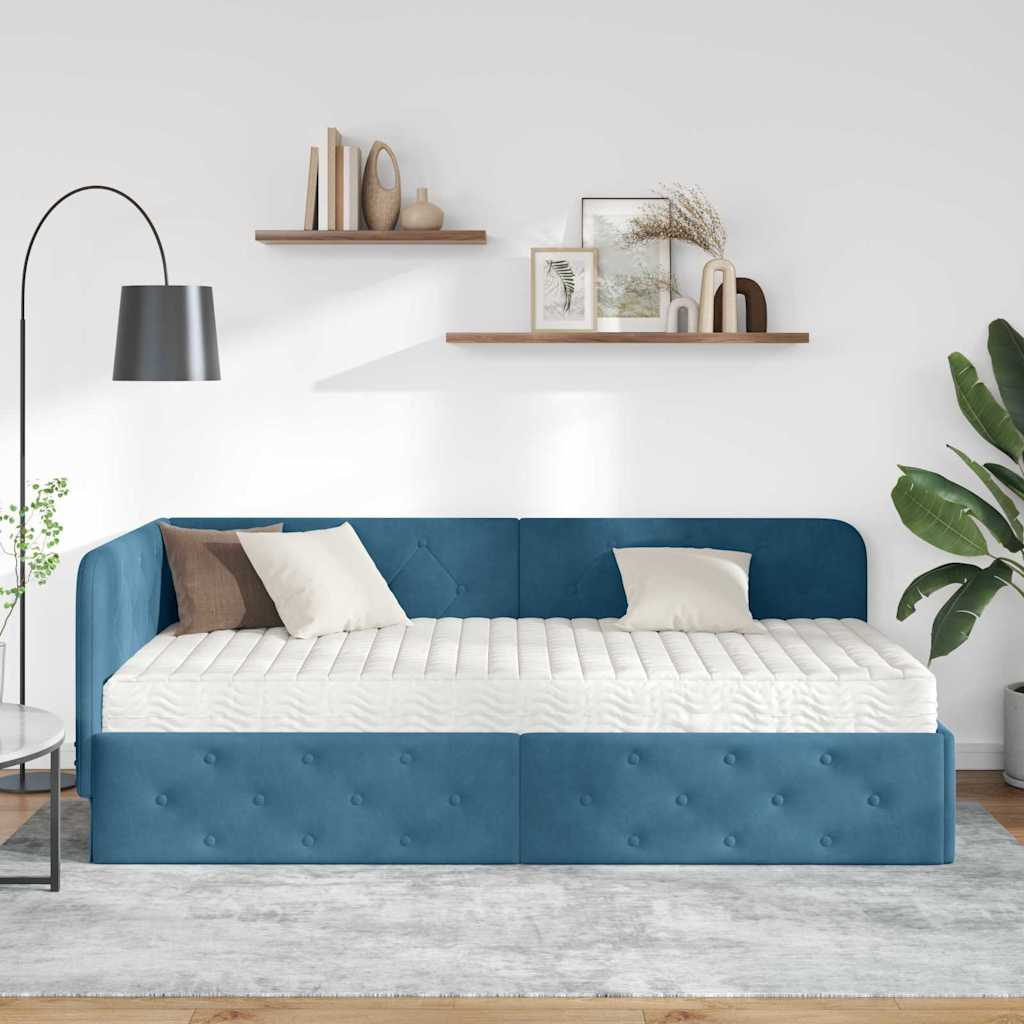 Cadre de lit d'angle Bleu 90 x 190 cm Velours - XIOS