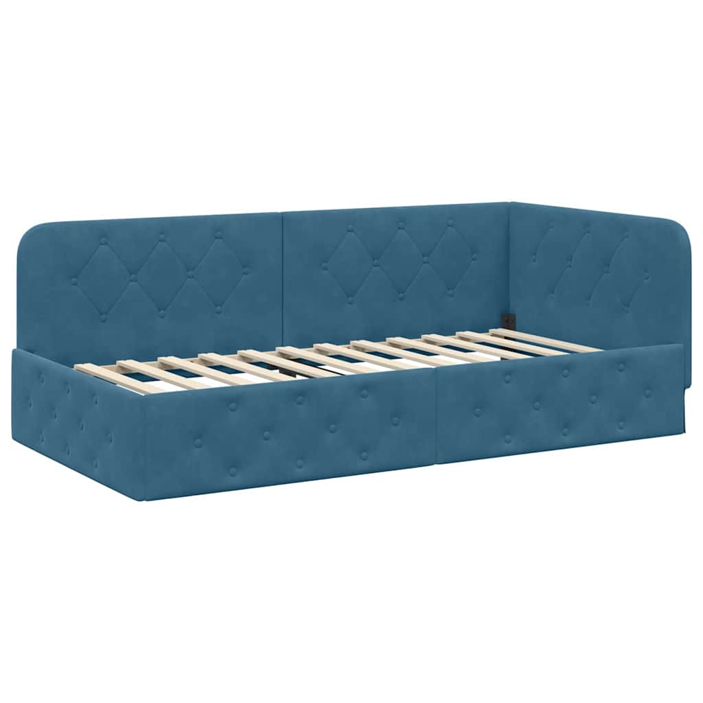 Cadre de lit d'angle Bleu 90 x 190 cm Velours - XIOS
