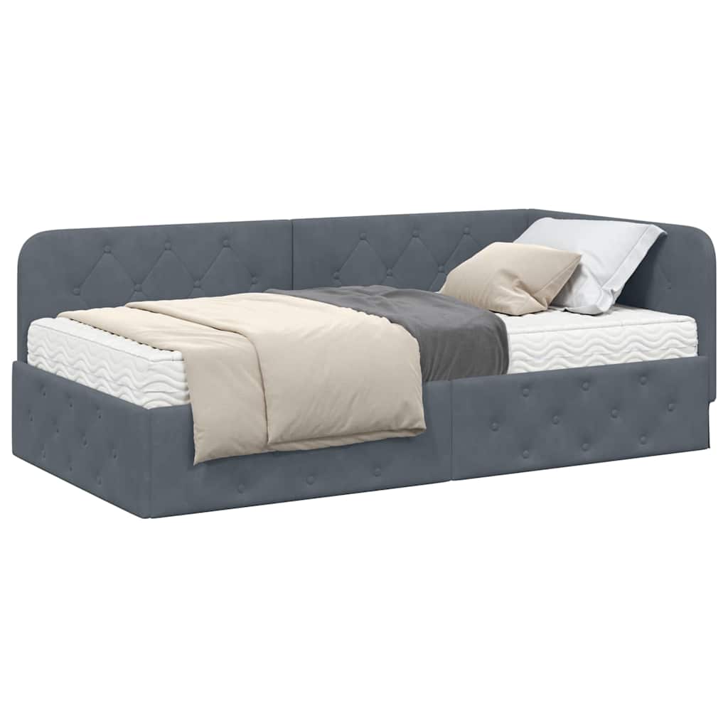 Cadre de lit d'angle Gris foncé 90 x 190 cm Velours - XIOS