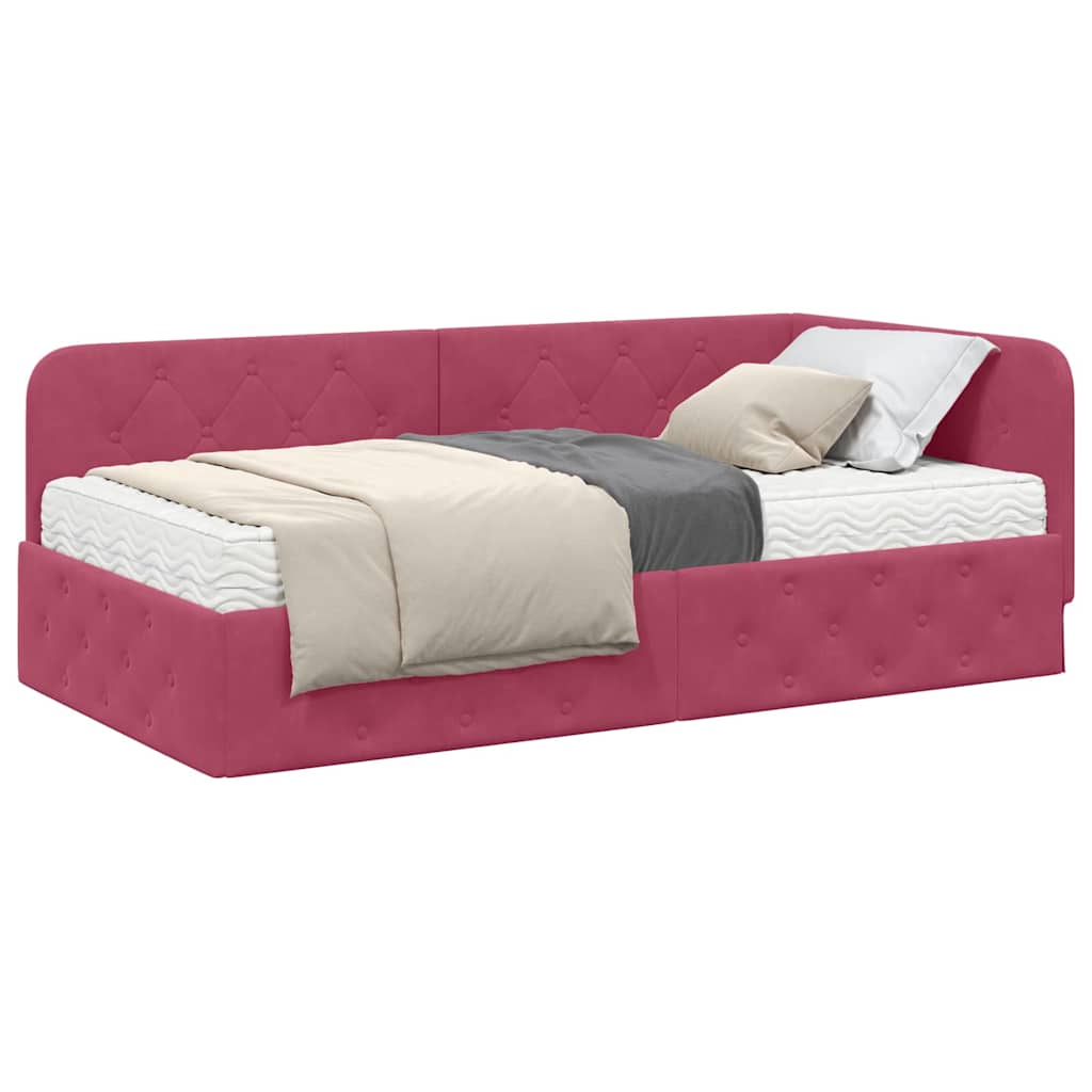 Cadre de lit d'angle Bordeaux 90 x 190 cm Velours - XIOS