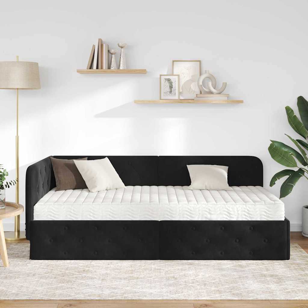 Cadre de lit d'angle Noir 90 x 190 cm Velours - XIOS