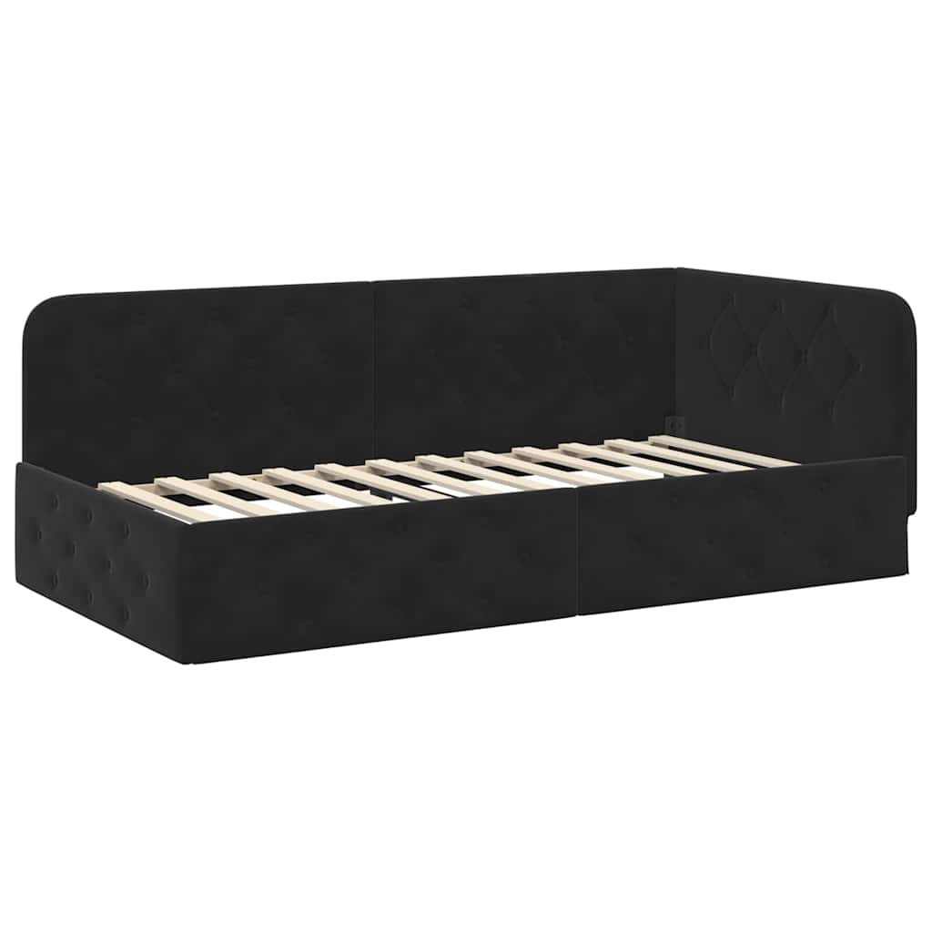 Cadre de lit d'angle Noir 90 x 190 cm Velours - XIOS