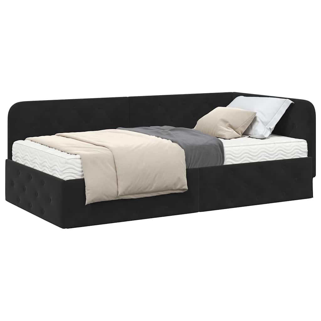 Cadre de lit d'angle Noir 90 x 190 cm Velours - XIOS