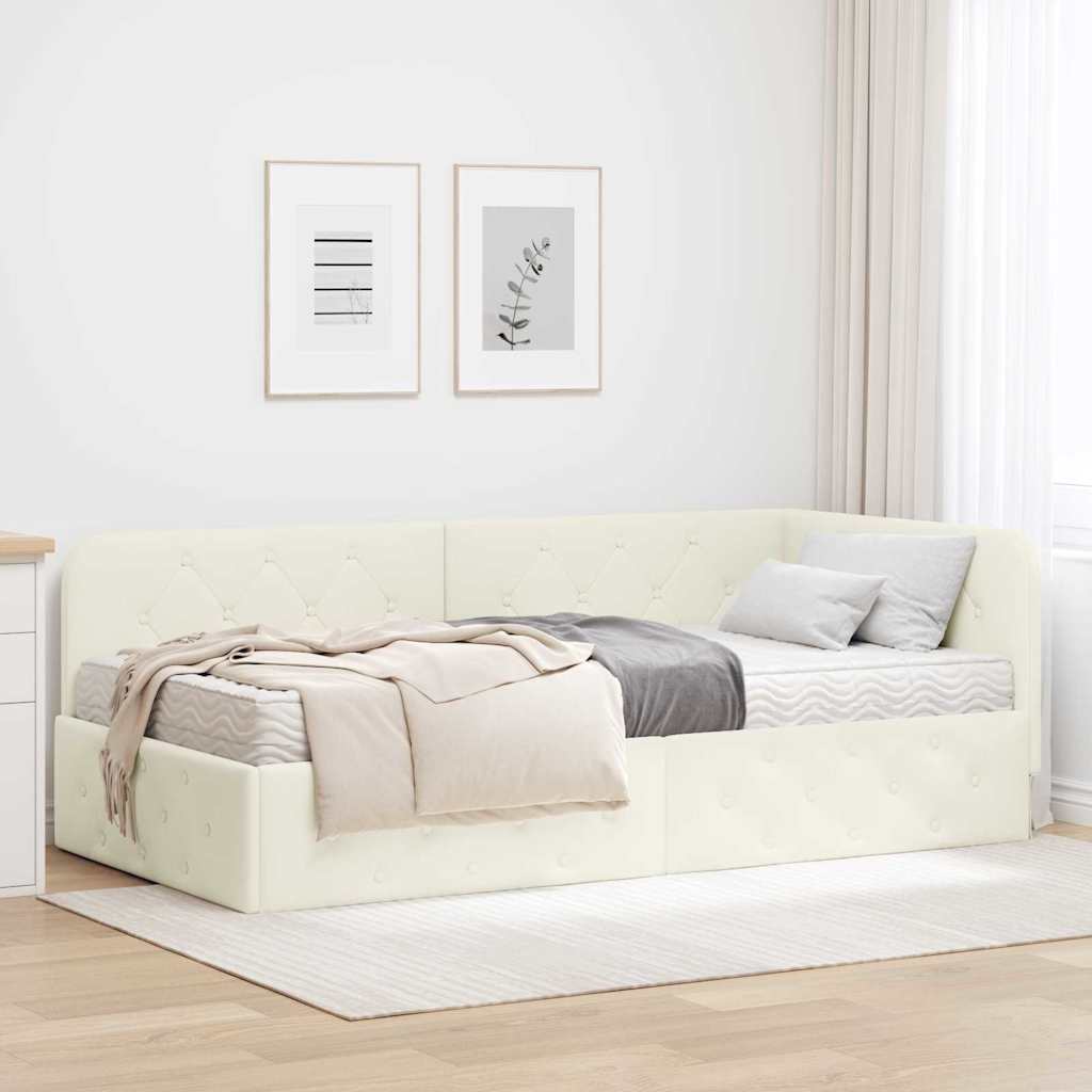 Cadre de lit d'angle Crème 90 x 190 cm Velours - XIOS