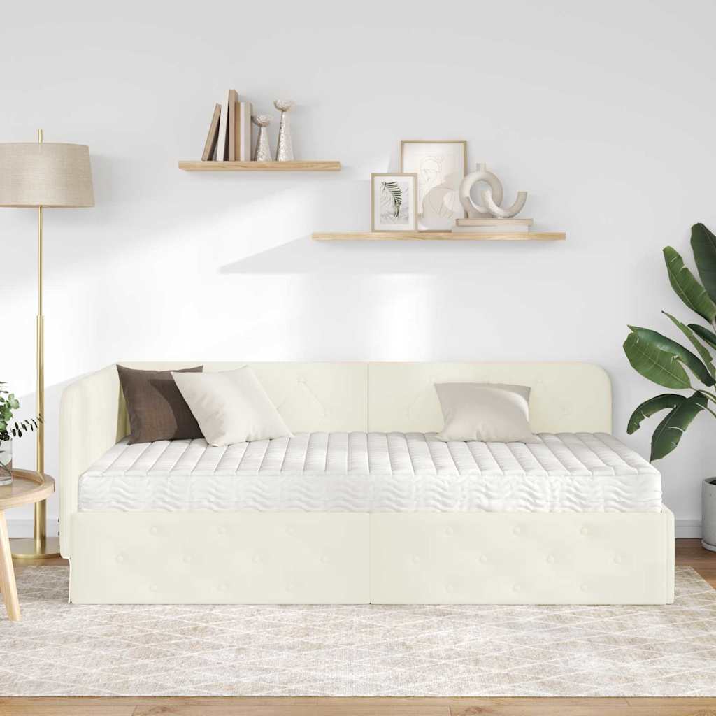 Cadre de lit d'angle Crème 90 x 190 cm Velours - XIOS