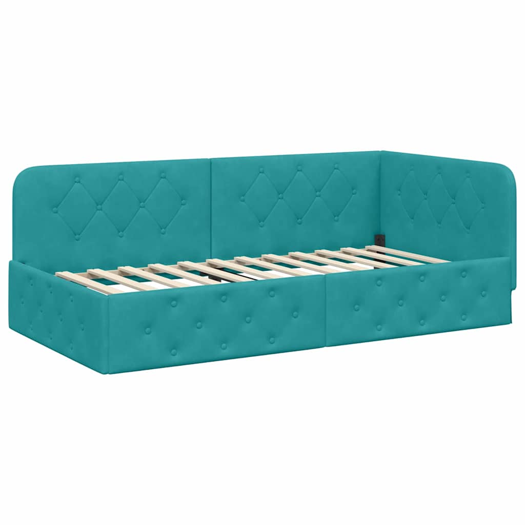 Cadre de lit d'angle Turquoise 90 x 190 cm Velours - XIOS