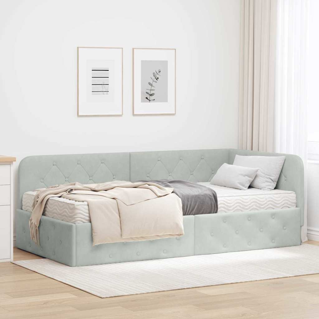Cadre de lit d'angle Gris clair 90 x 200 cm Velours - XIOS