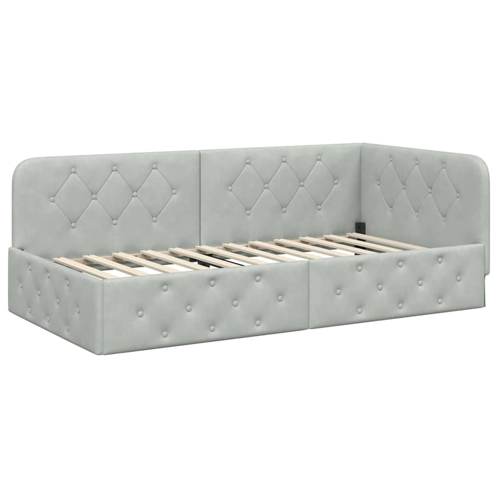 Cadre de lit d'angle Gris clair 90 x 200 cm Velours - XIOS