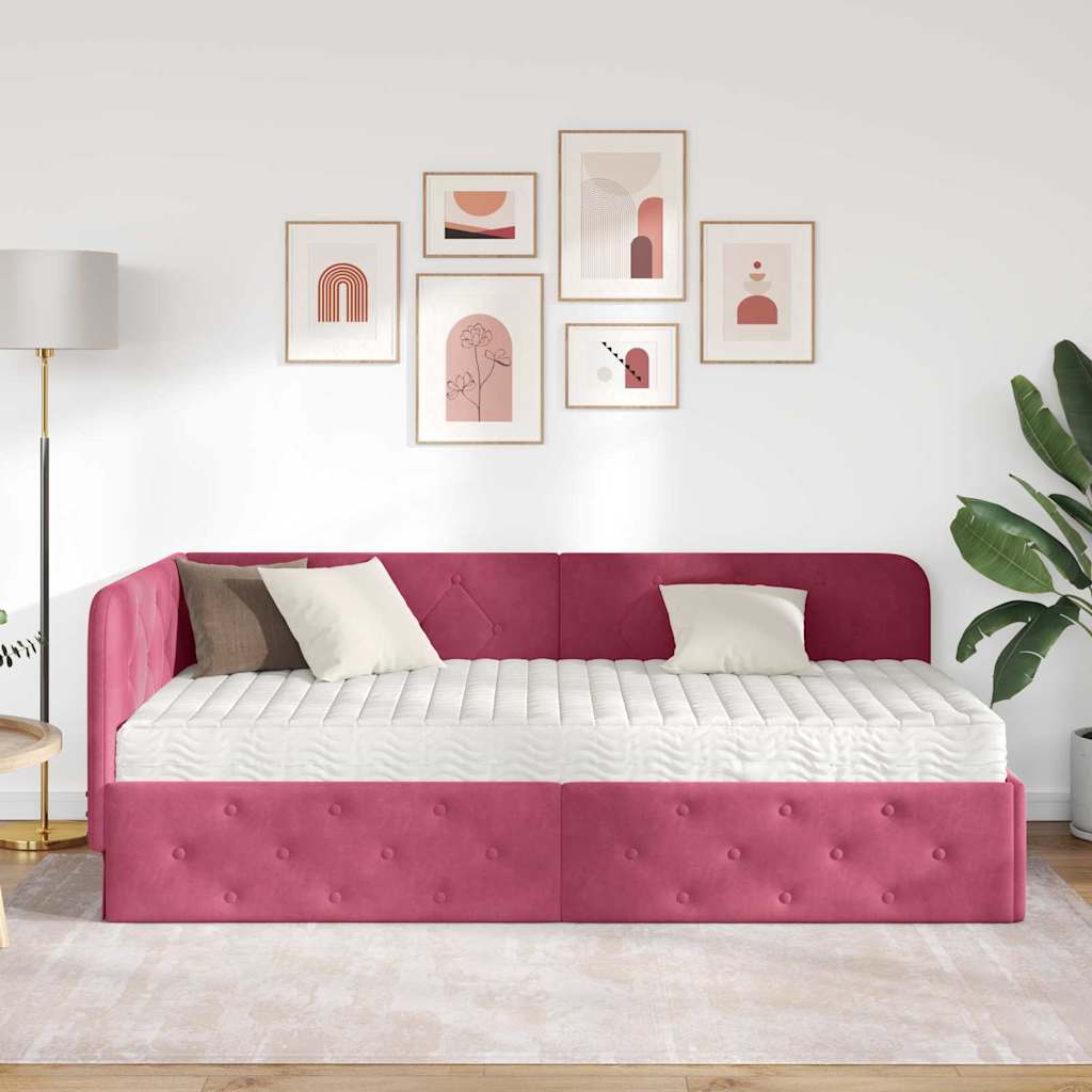 Cadre de lit d'angle Bordeaux 90 x 200 cm Velours - XIOS