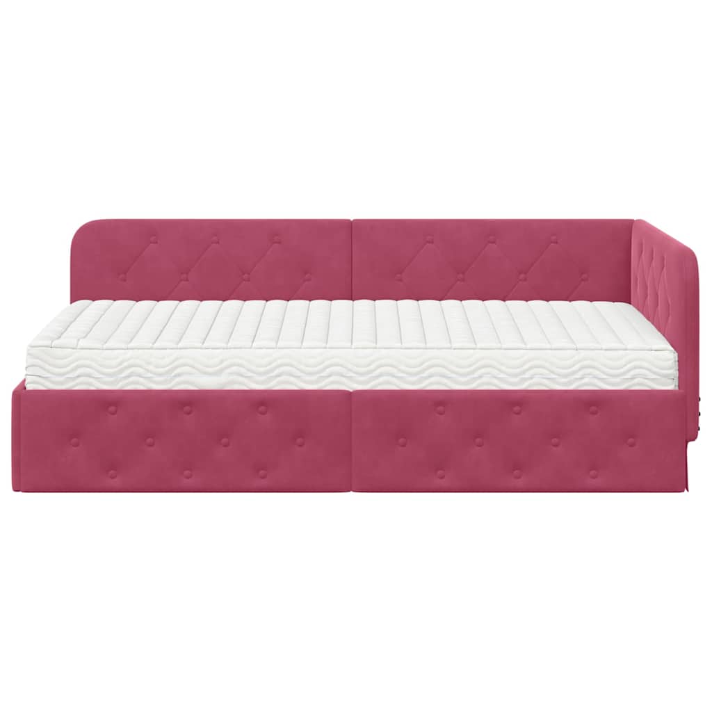 Cadre de lit d'angle Bordeaux 90 x 200 cm Velours - XIOS