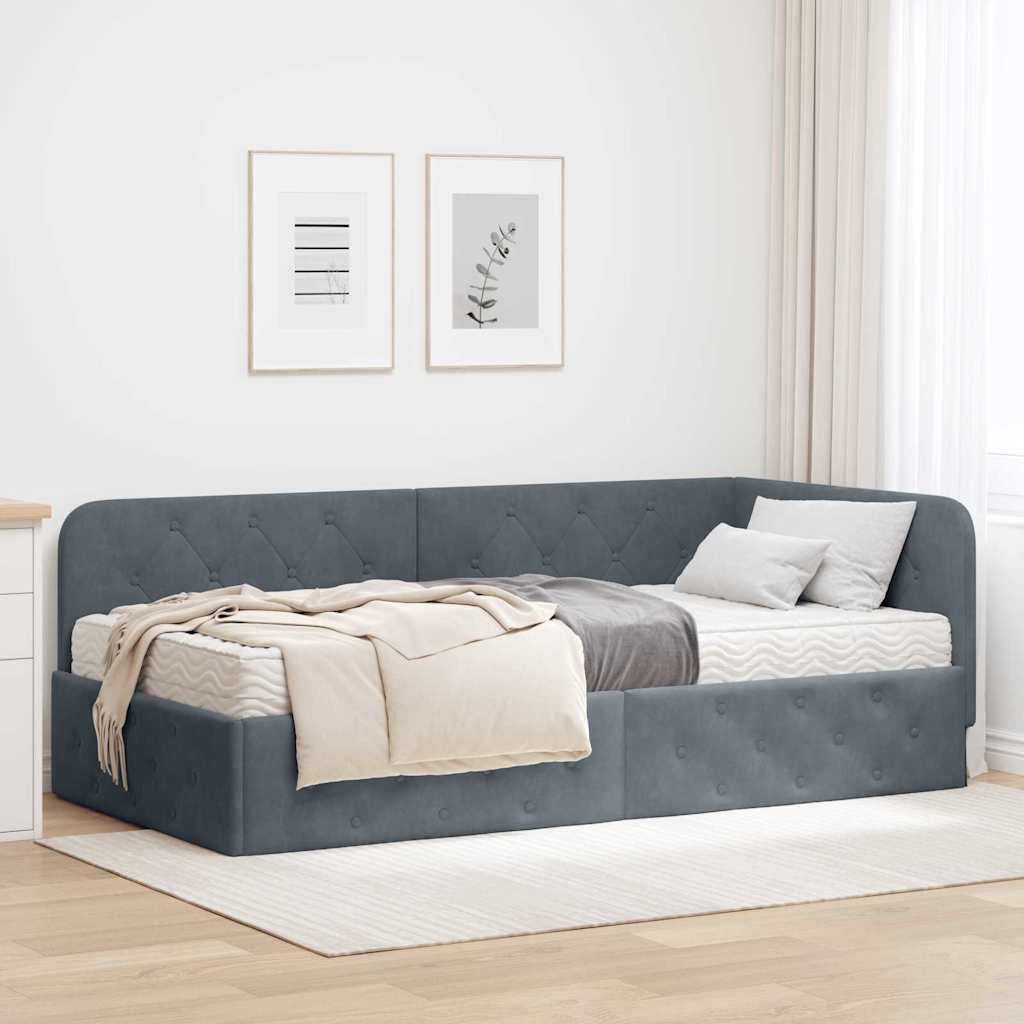 Cadre de lit d'angle Gris foncé 100 x 200 cm Velours - XIOS