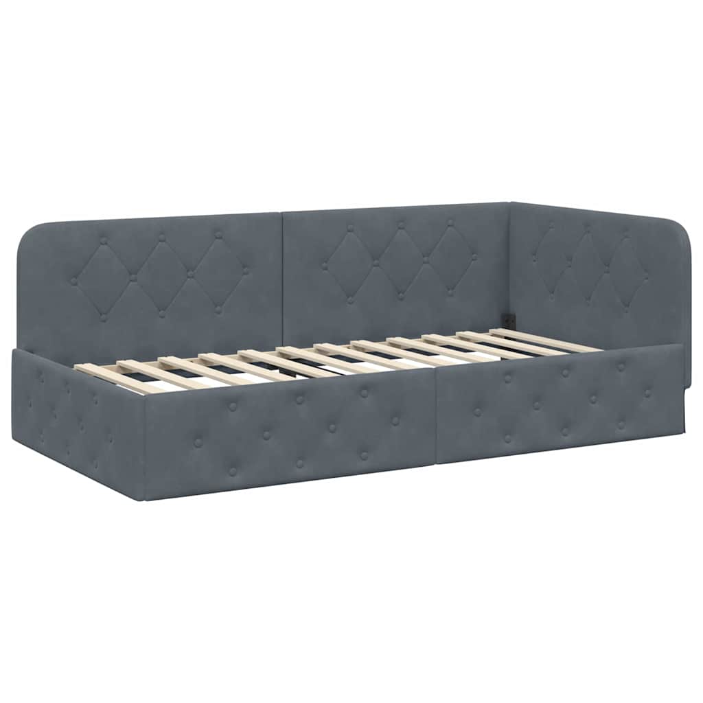 Cadre de lit d'angle Gris foncé 100 x 200 cm Velours - XIOS