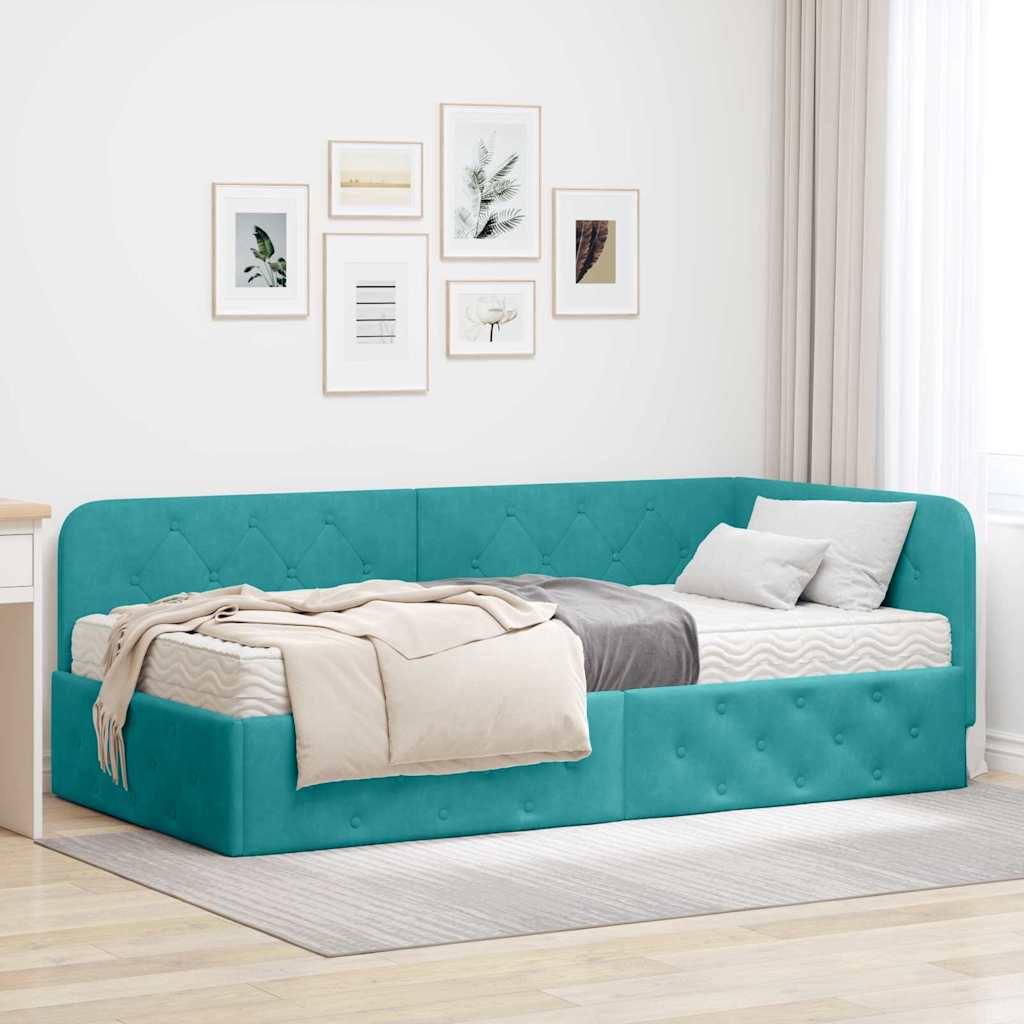 Cadre de lit d'angle Turquoise 100 x 200 cm Velours - XIOS