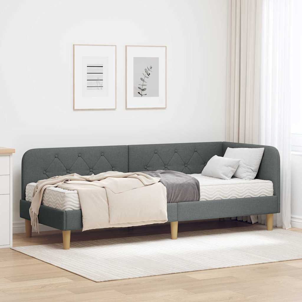 Cadre de lit d'angle Gris foncé 80 x 200 cm tissu - XIOS