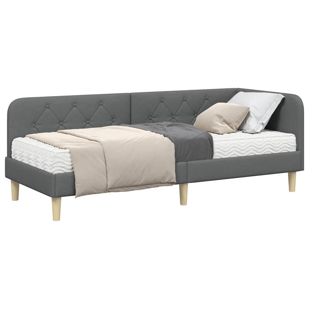 Cadre de lit d'angle Gris foncé 80 x 200 cm tissu - XIOS