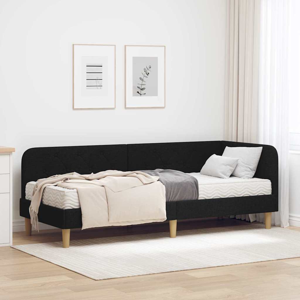 Cadre de lit d'angle Noir 80 x 200 cm tissu - XIOS
