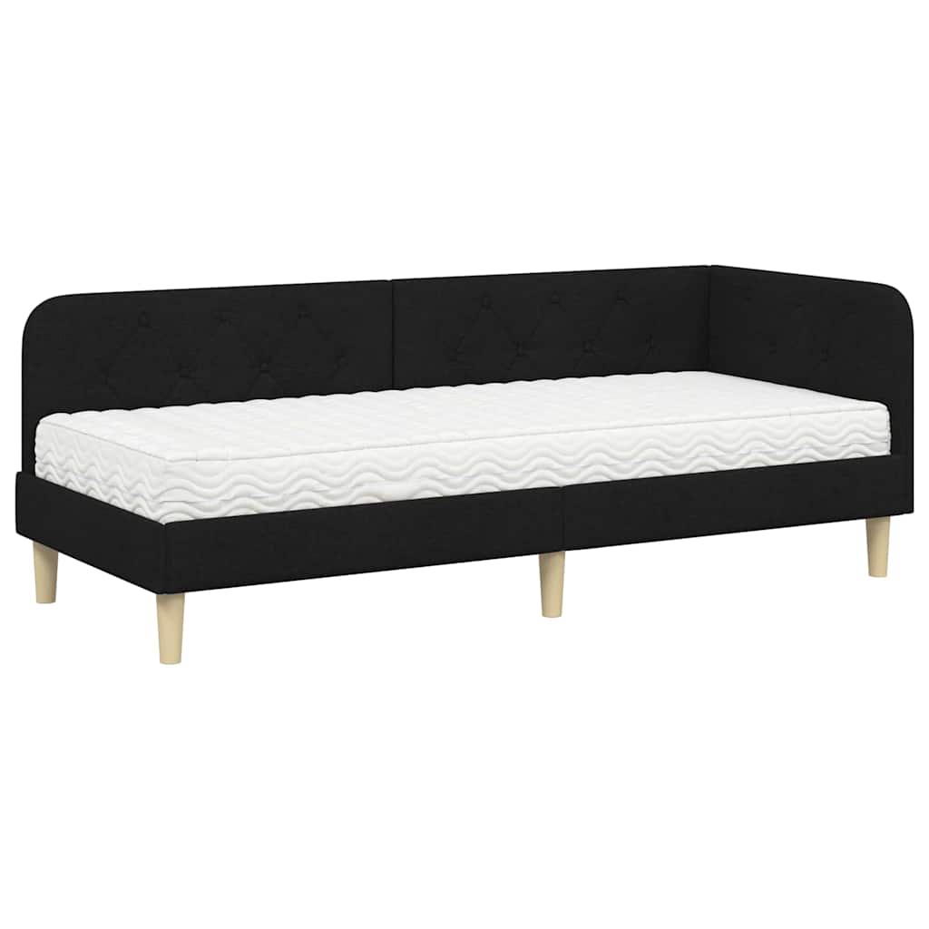 Cadre de lit d'angle Noir 80 x 200 cm tissu - XIOS