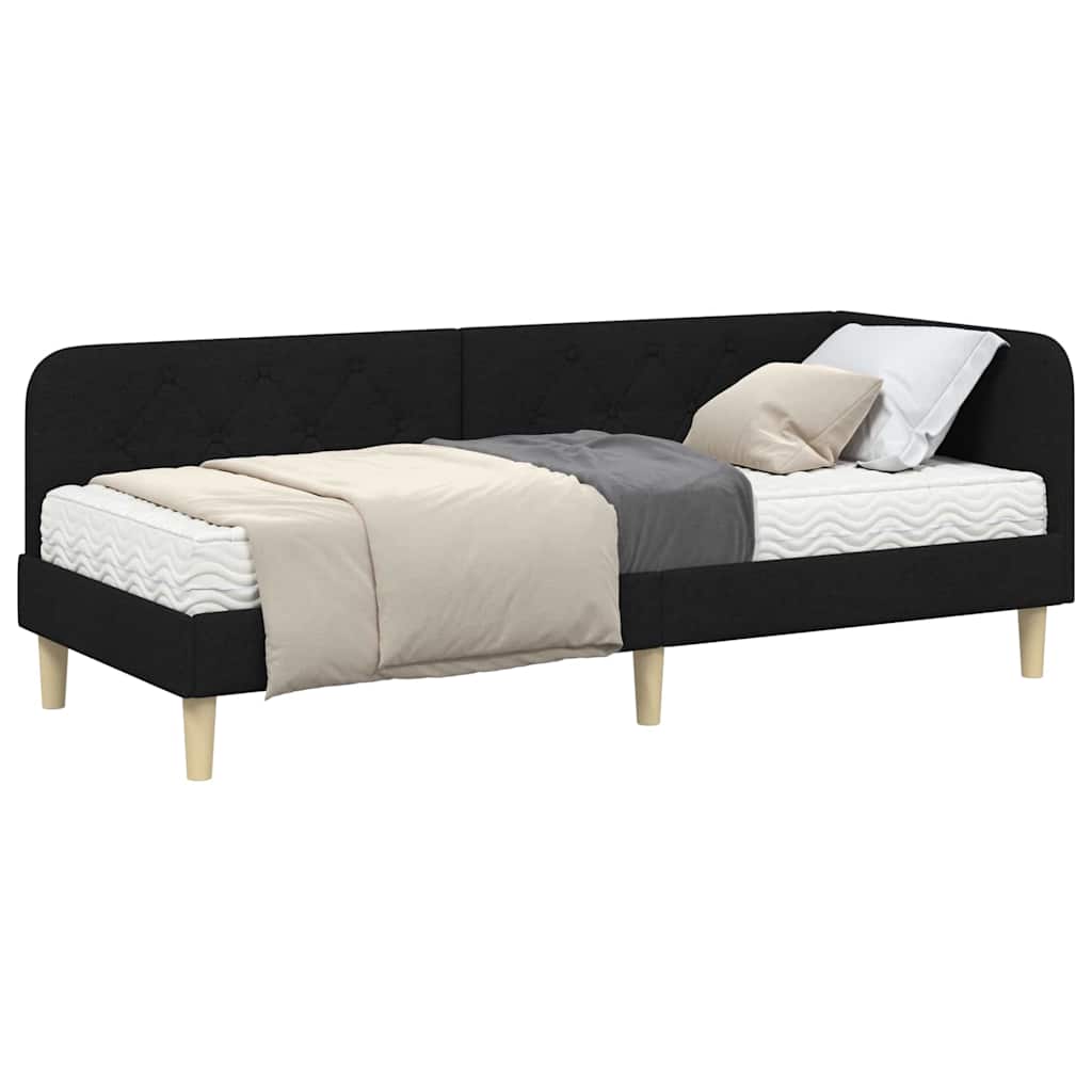 Cadre de lit d'angle Noir 80 x 200 cm tissu - XIOS
