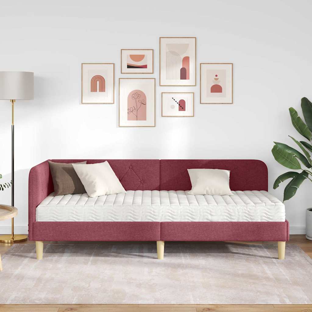 Cadre de lit d'angle Bordeaux 80 x 200 cm tissu - XIOS
