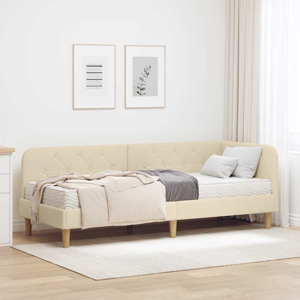 Cadre de lit d'angle Crème 80 x 200 cm tissu - XIOS