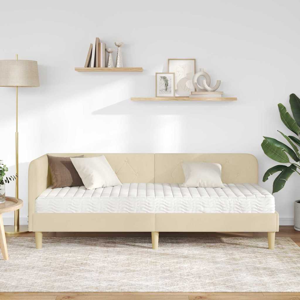 Cadre de lit d'angle Crème 80 x 200 cm tissu - XIOS