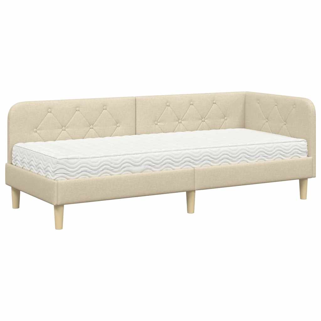 Cadre de lit d'angle Crème 80 x 200 cm tissu - XIOS