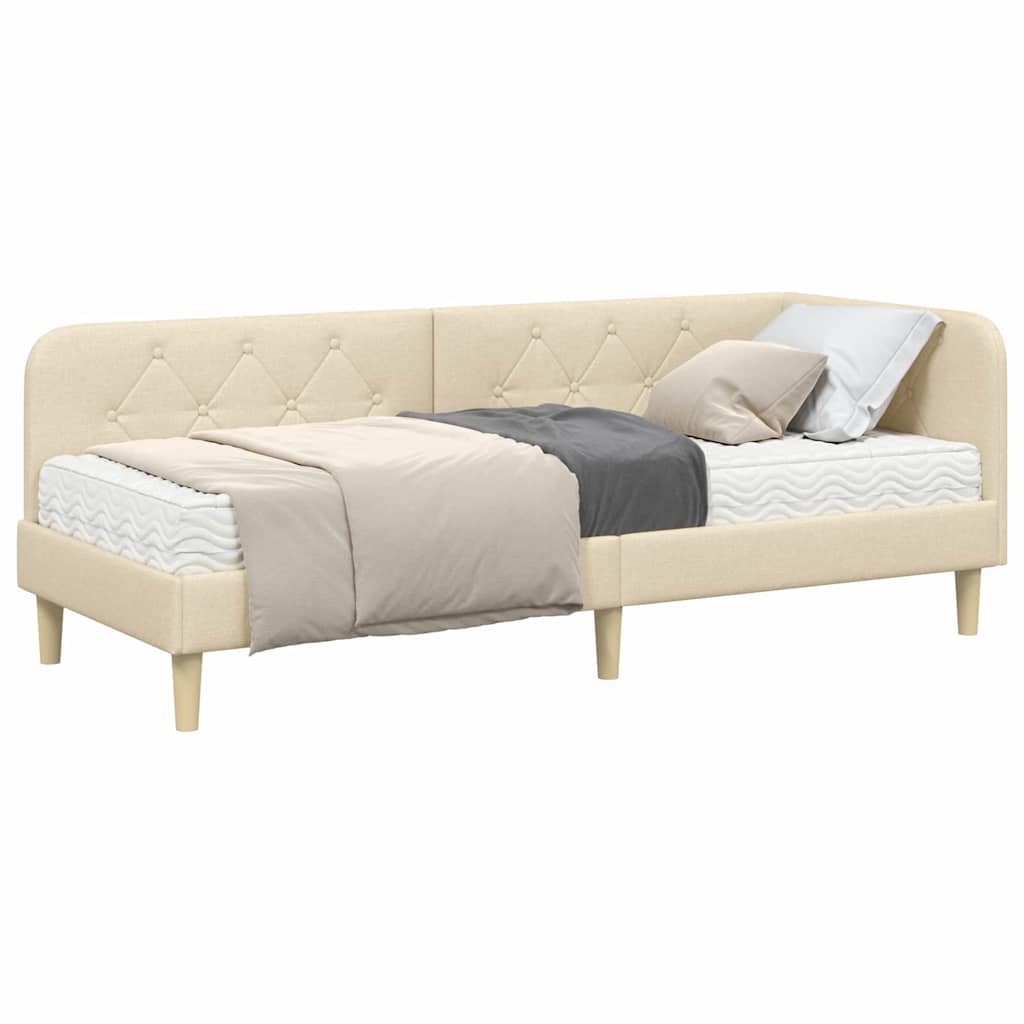 Cadre de lit d'angle Crème 80 x 200 cm tissu - XIOS
