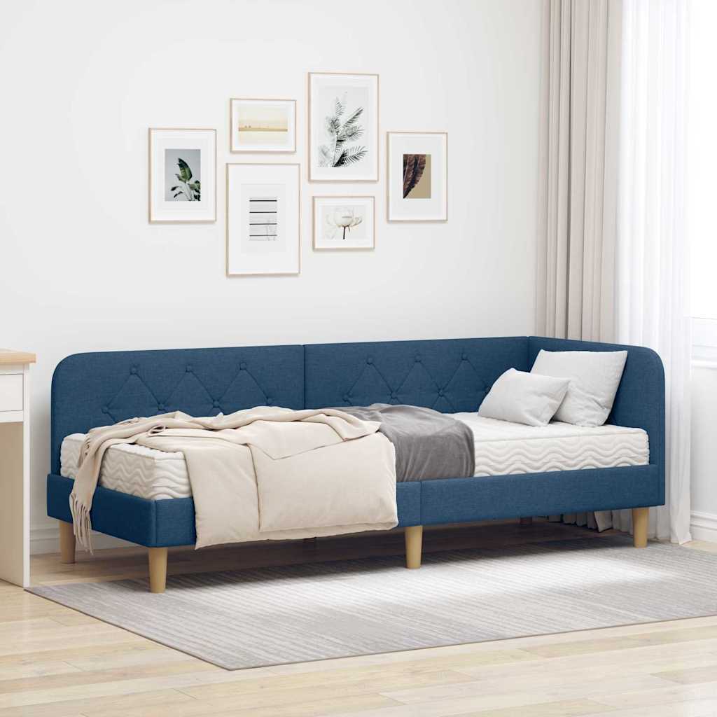 Cadre de lit d'angle avec matelas Bleu 80 x 200 cm tissu - XIOS