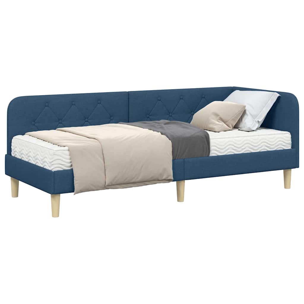 Cadre de lit d'angle avec matelas Bleu 80 x 200 cm tissu - XIOS