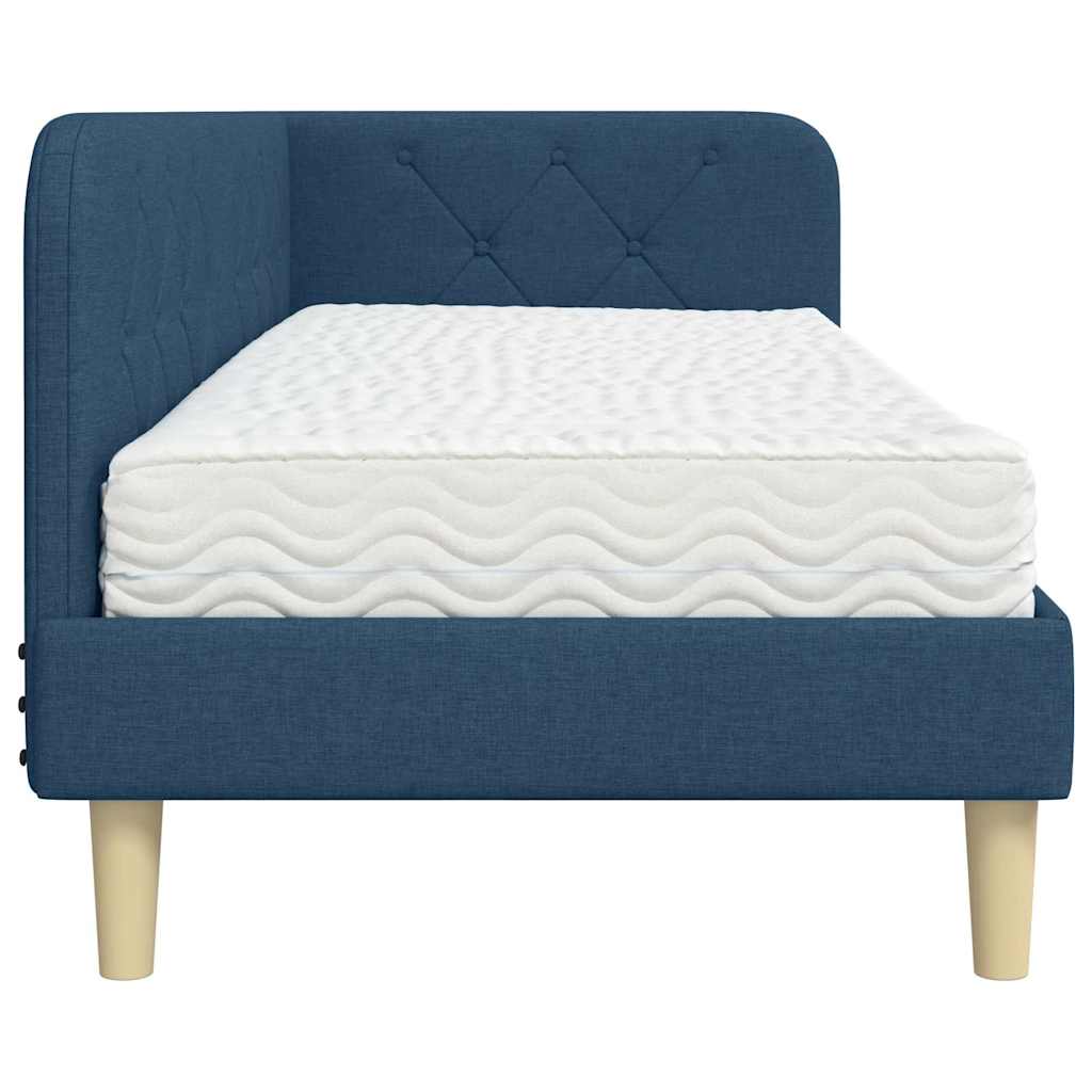 Cadre de lit d'angle avec matelas Bleu 80 x 200 cm tissu - XIOS