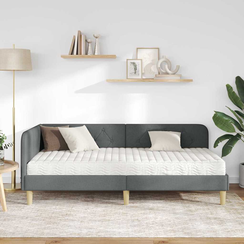 Cadre de lit d'angle Gris foncé 90 x 190 cm tissu - XIOS