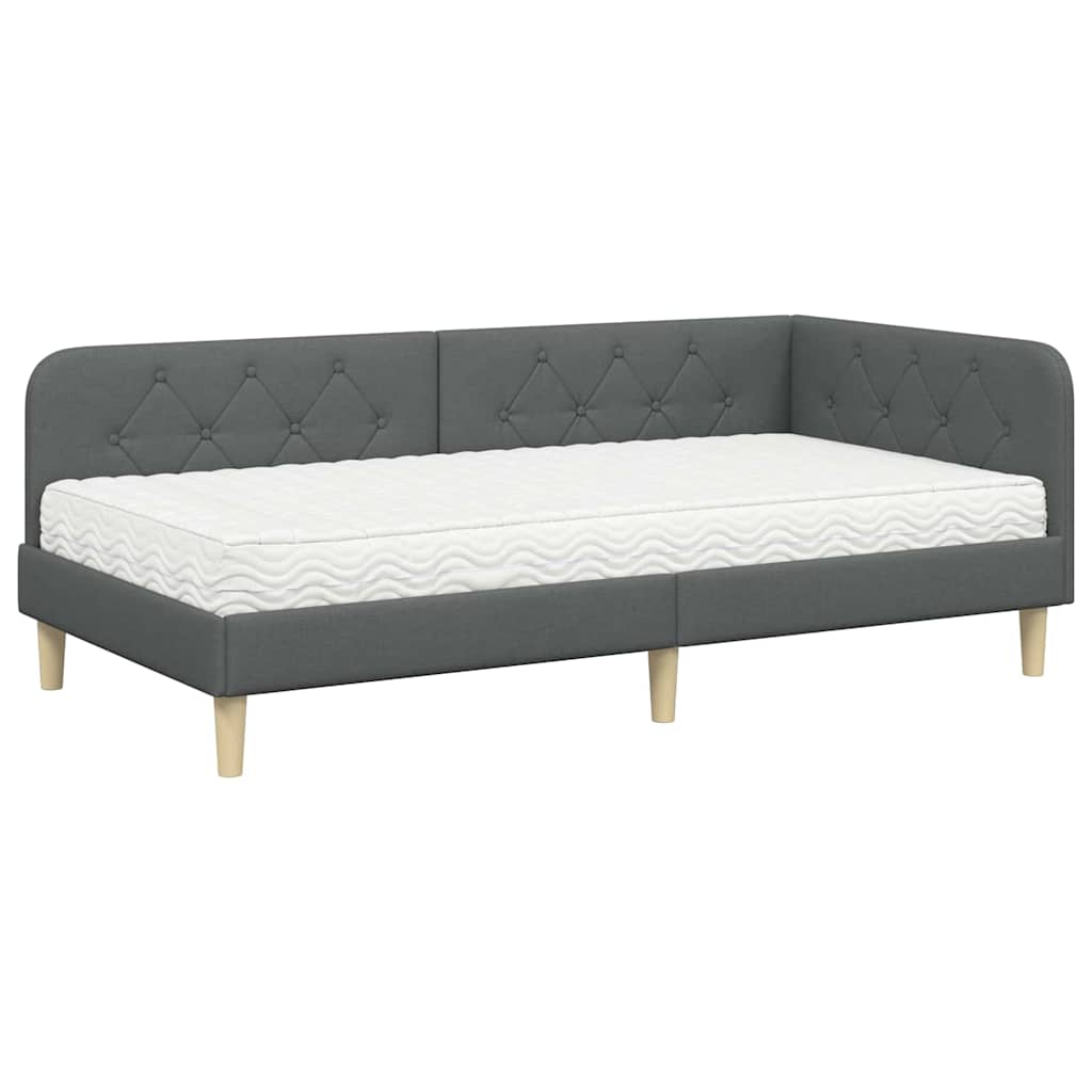 Cadre de lit d'angle Gris foncé 90 x 190 cm tissu - XIOS