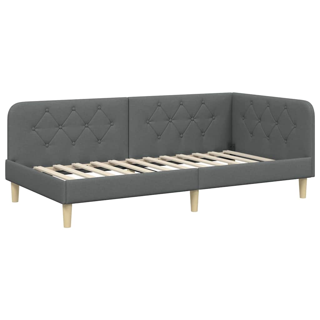 Cadre de lit d'angle Gris foncé 90 x 190 cm tissu - XIOS