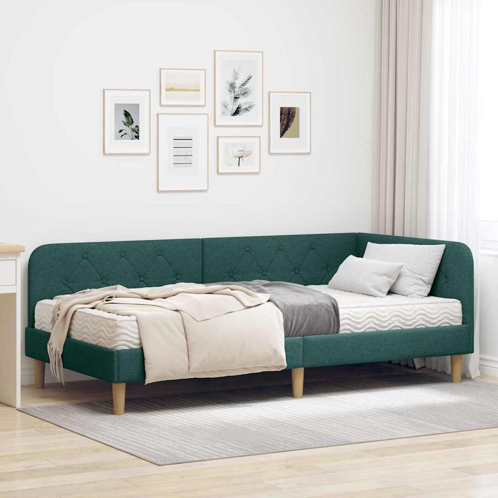 Cadre de lit d'angle Vert foncé 90 x 190 cm tissu - XIOS