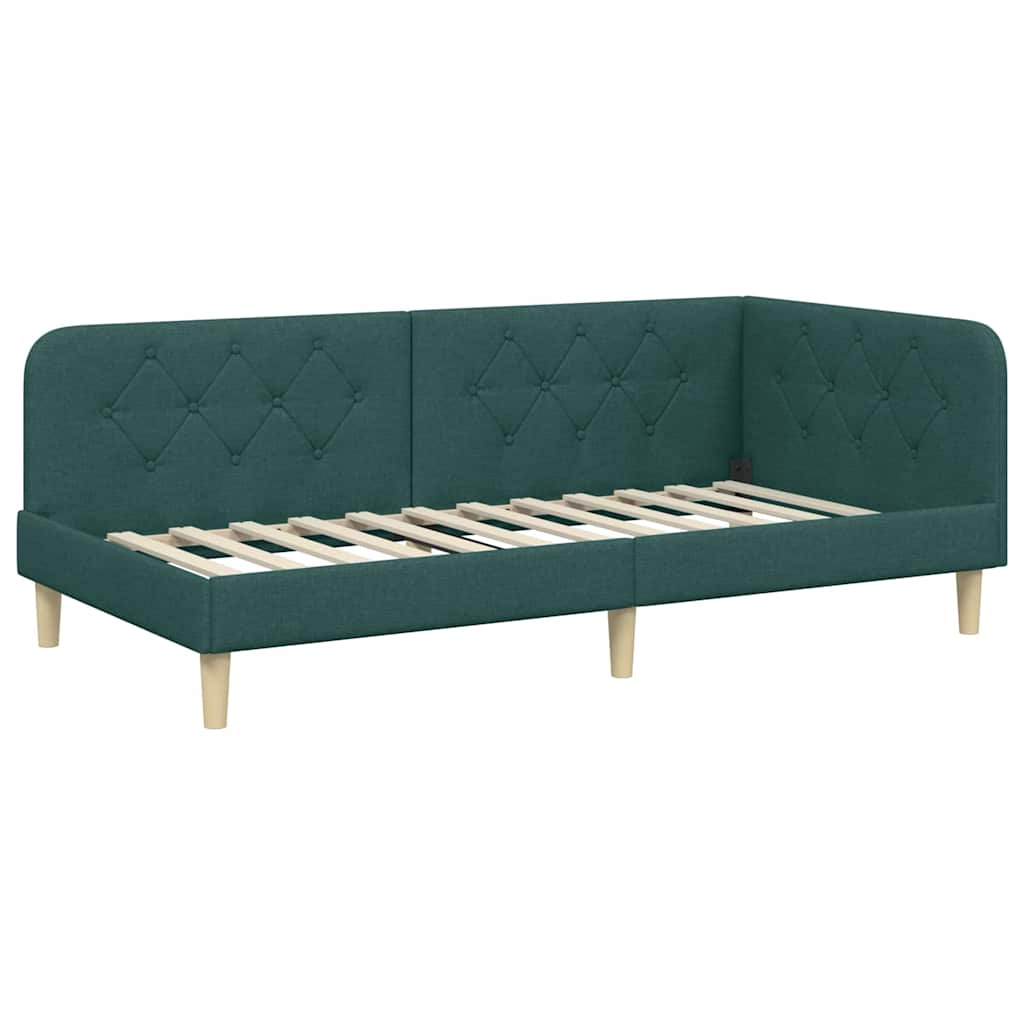 Cadre de lit d'angle Vert foncé 90 x 190 cm tissu - XIOS