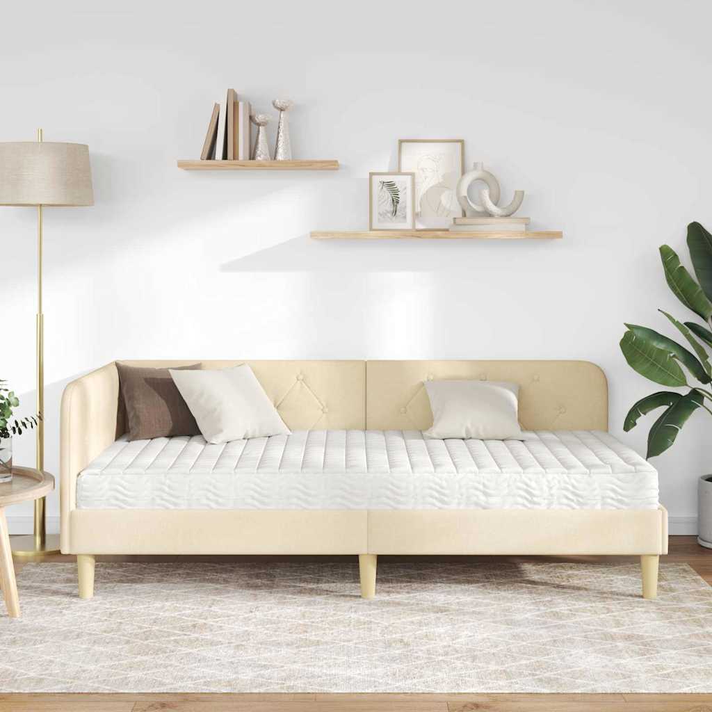 Cadre de lit d'angle Crème 90 x 190 cm tissu - XIOS