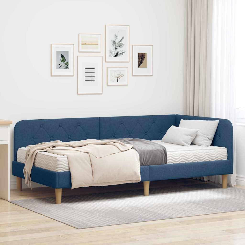 Cadre de lit d'angle Bleu 90 x 190 cm tissu - XIOS