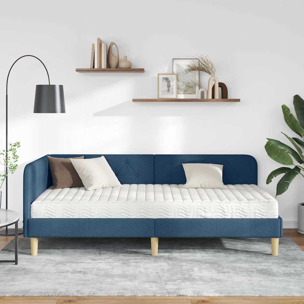 Cadre de lit d'angle Bleu 90 x 190 cm tissu - XIOS