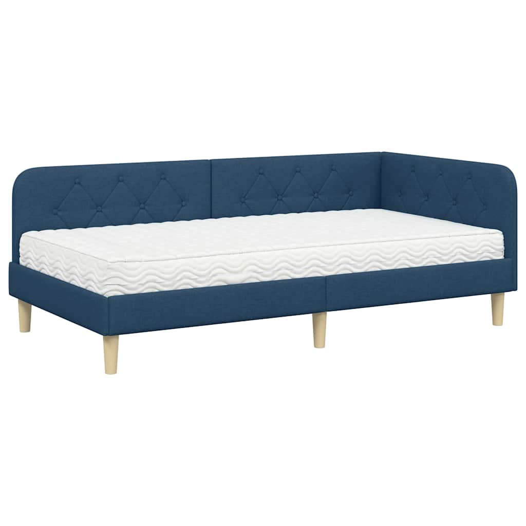 Cadre de lit d'angle Bleu 90 x 190 cm tissu - XIOS