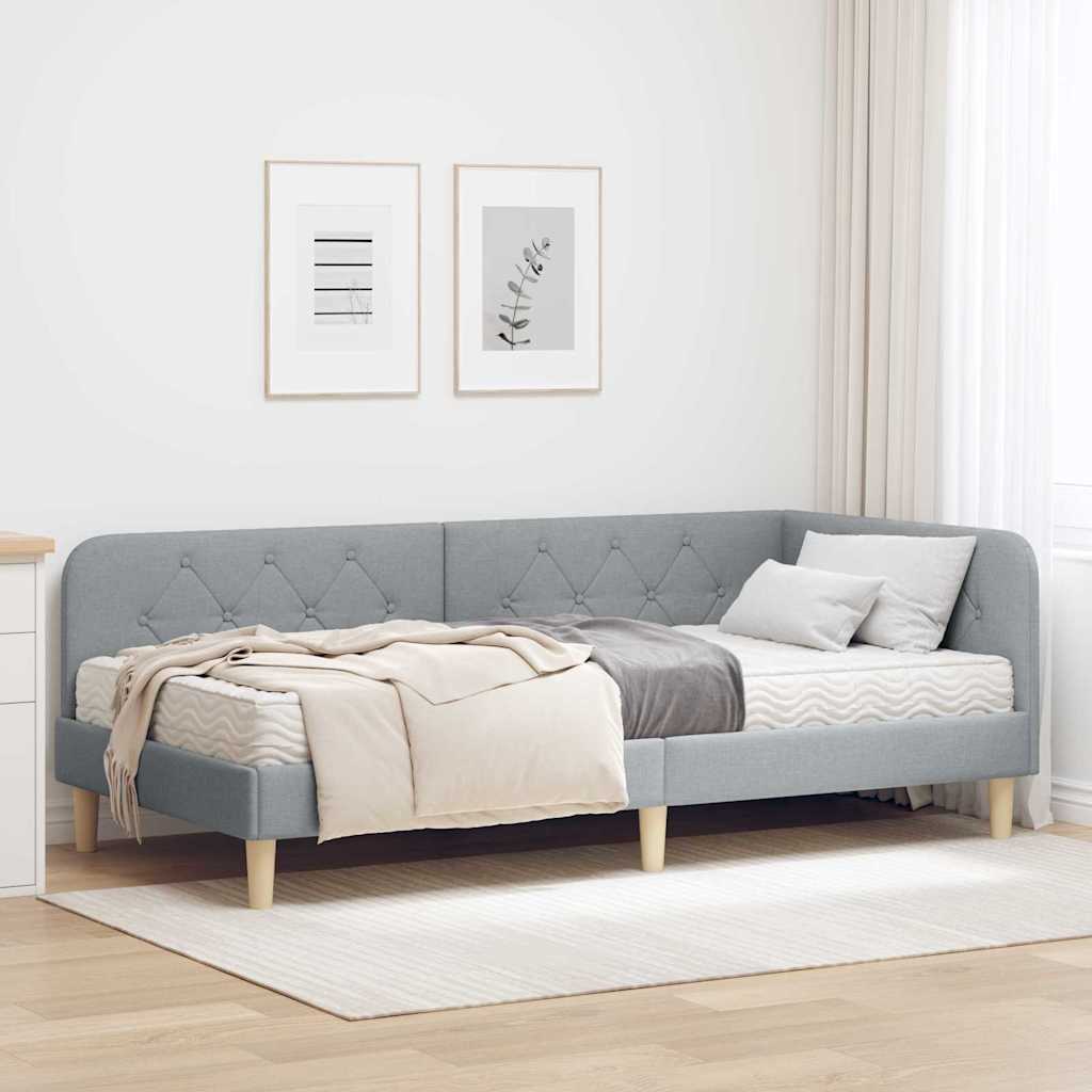 Cadre de lit d'angle Gris clair 90 x 200 cm tissu - XIOS