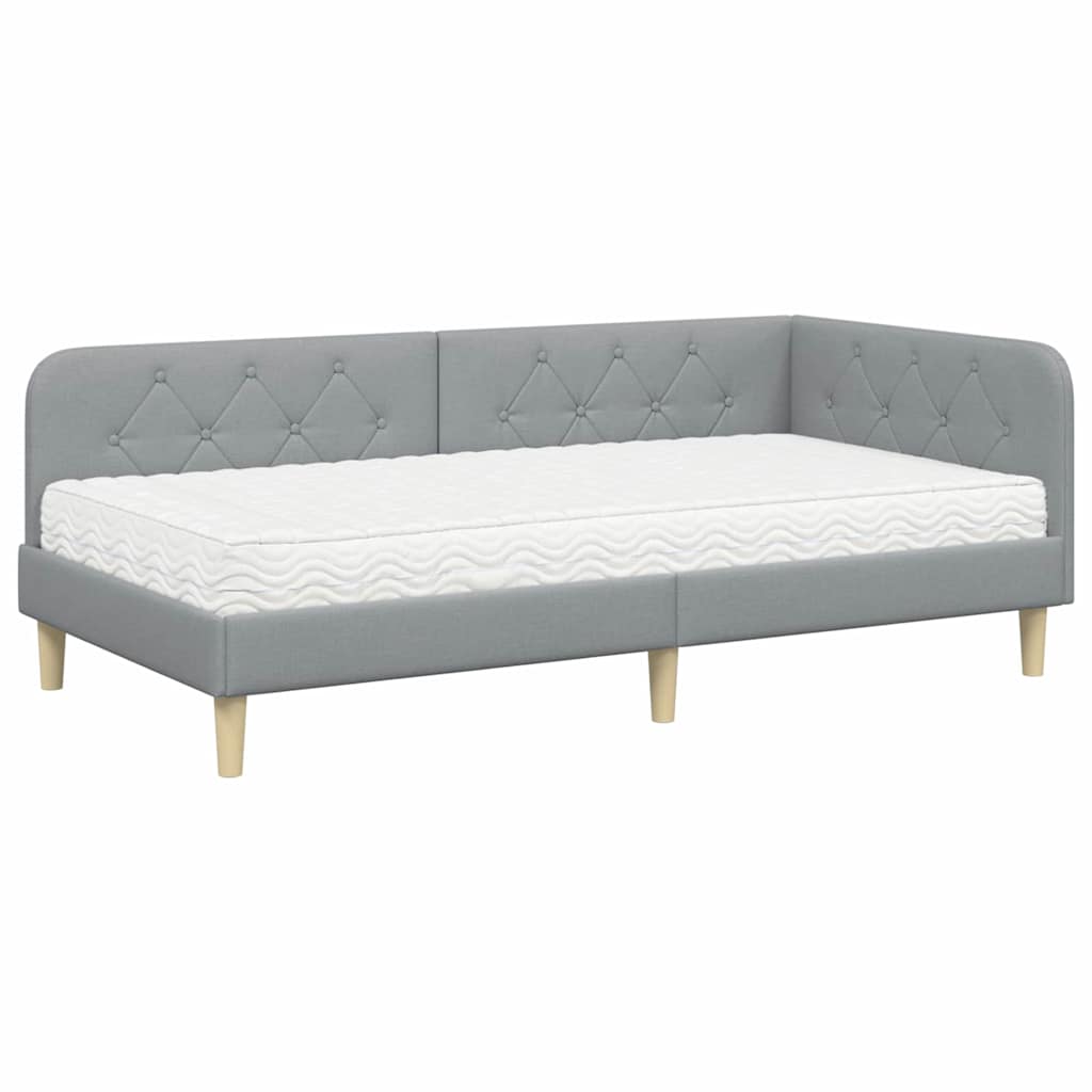 Cadre de lit d'angle Gris clair 90 x 200 cm tissu - XIOS