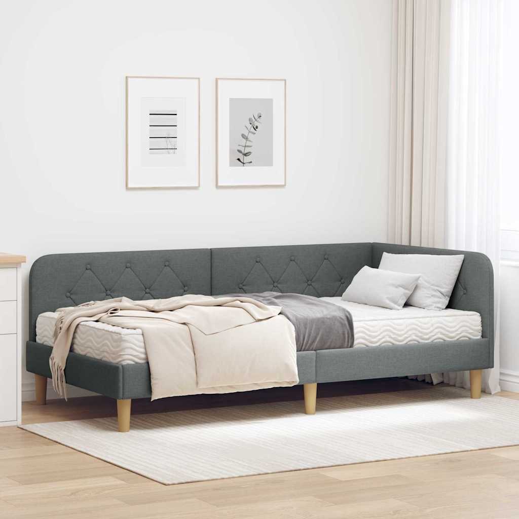 Cadre de lit d'angle Gris foncé 90 x 200 cm tissu - XIOS
