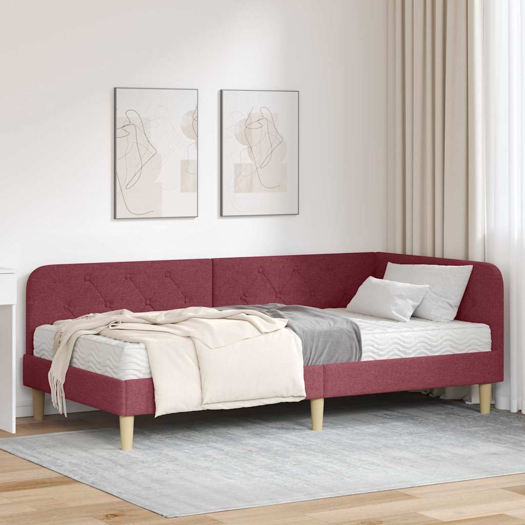 Cadre de lit d'angle Bordeaux 90 x 200 cm tissu - XIOS