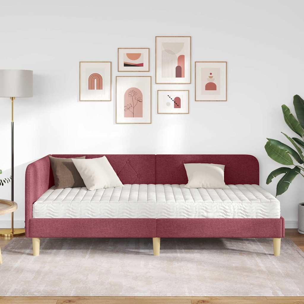 Cadre de lit d'angle Bordeaux 90 x 200 cm tissu - XIOS