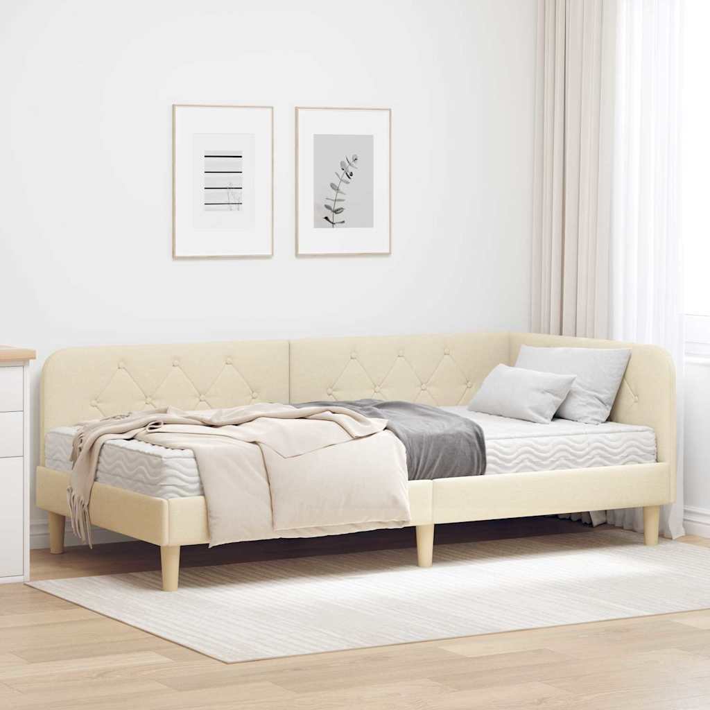 Cadre de lit d'angle Crème 90 x 200 cm tissu - XIOS