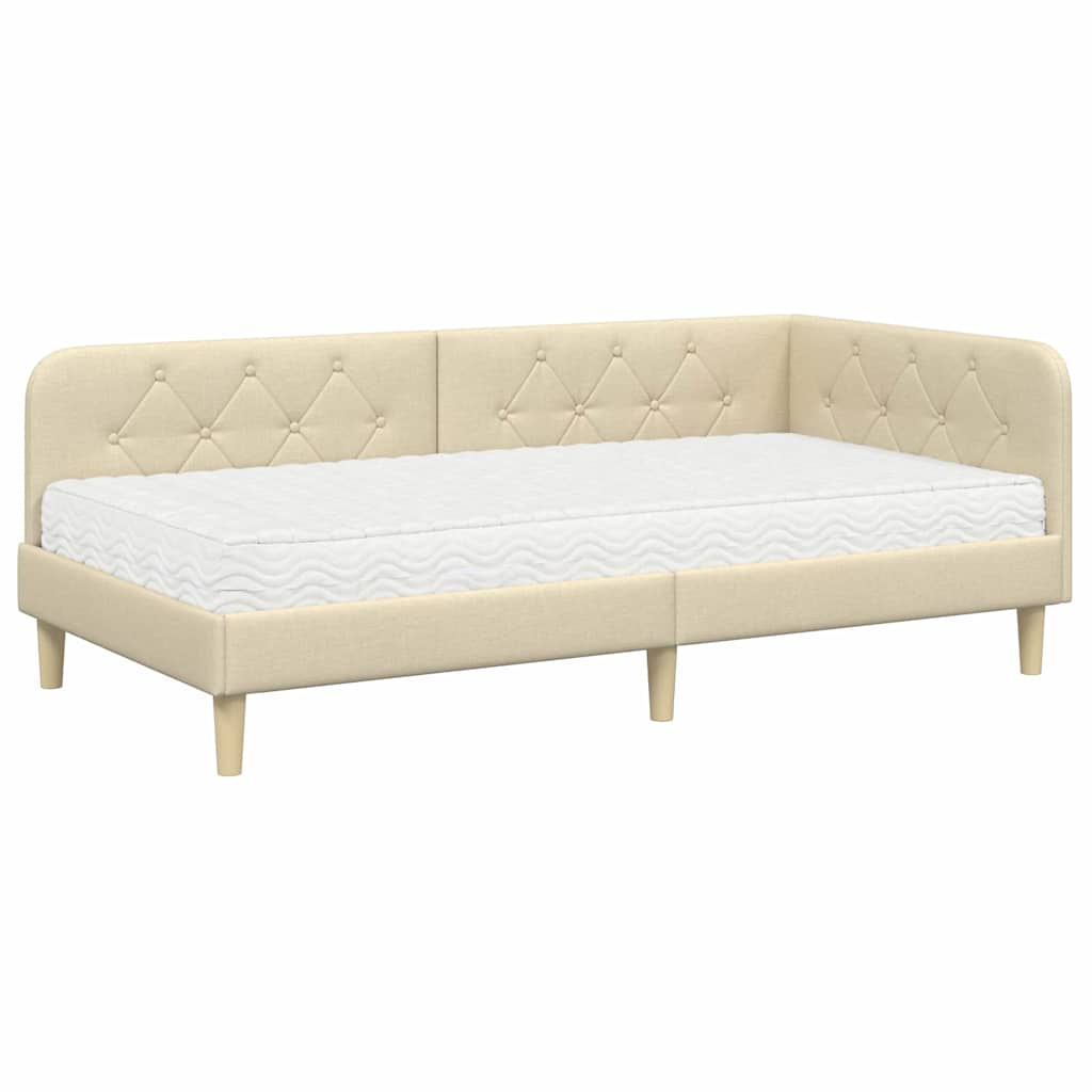 Cadre de lit d'angle Crème 90 x 200 cm tissu - XIOS